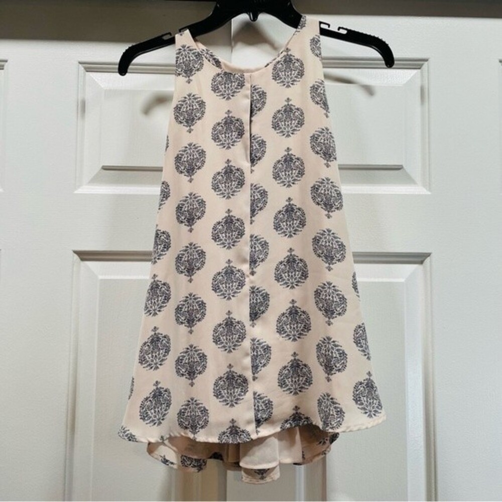 LOFT Pale Pink Patterned Racerbank Tank Blouse Size S